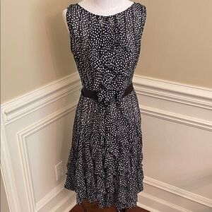 Adrianna Papell Black and White Dotted Midi Dress